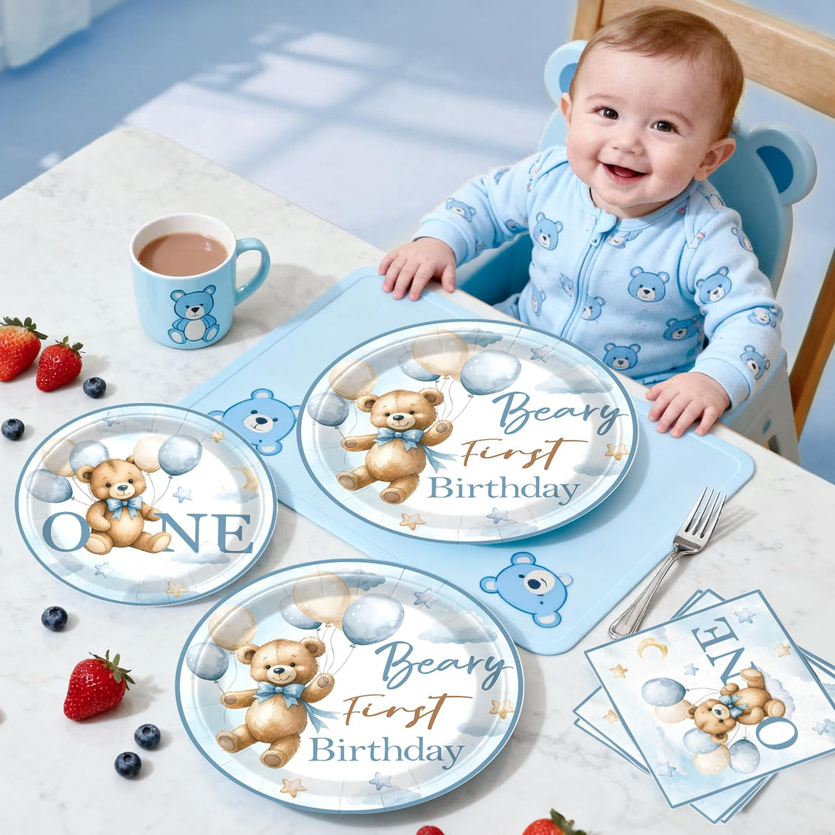 Fexivo Cake Topper Beary First Birthday finishes the cake look.