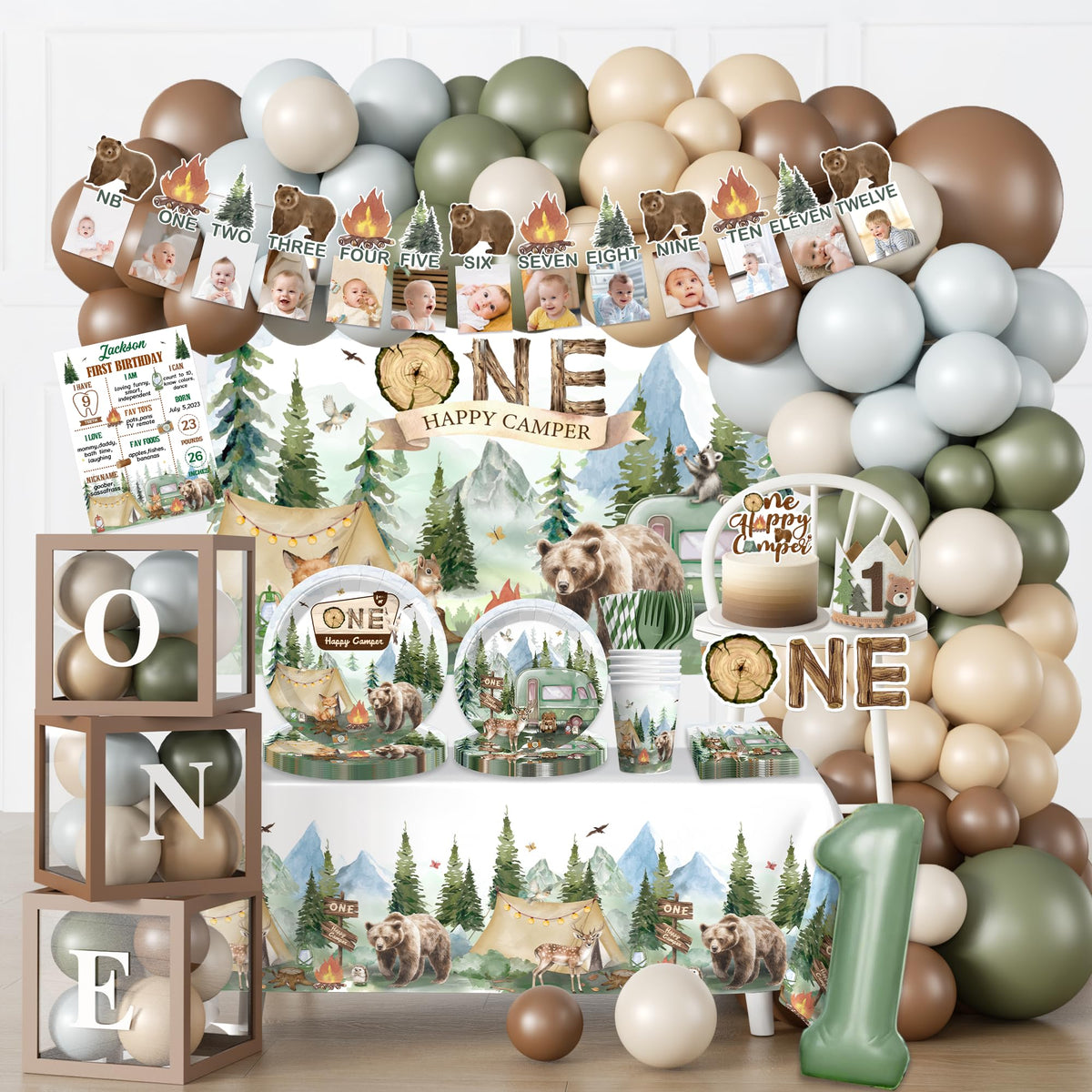 Fexivo camper milestone banner for a memorable 1st birthday photo backdrop