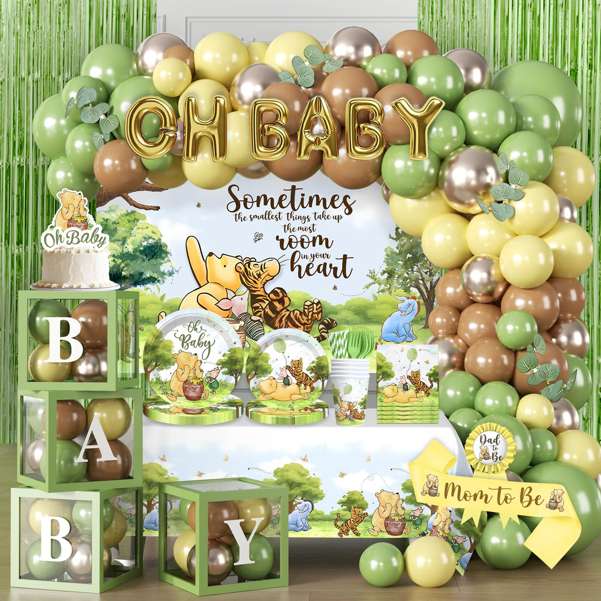 Fexivo balloon arch with bear theme for Pooh baby shower