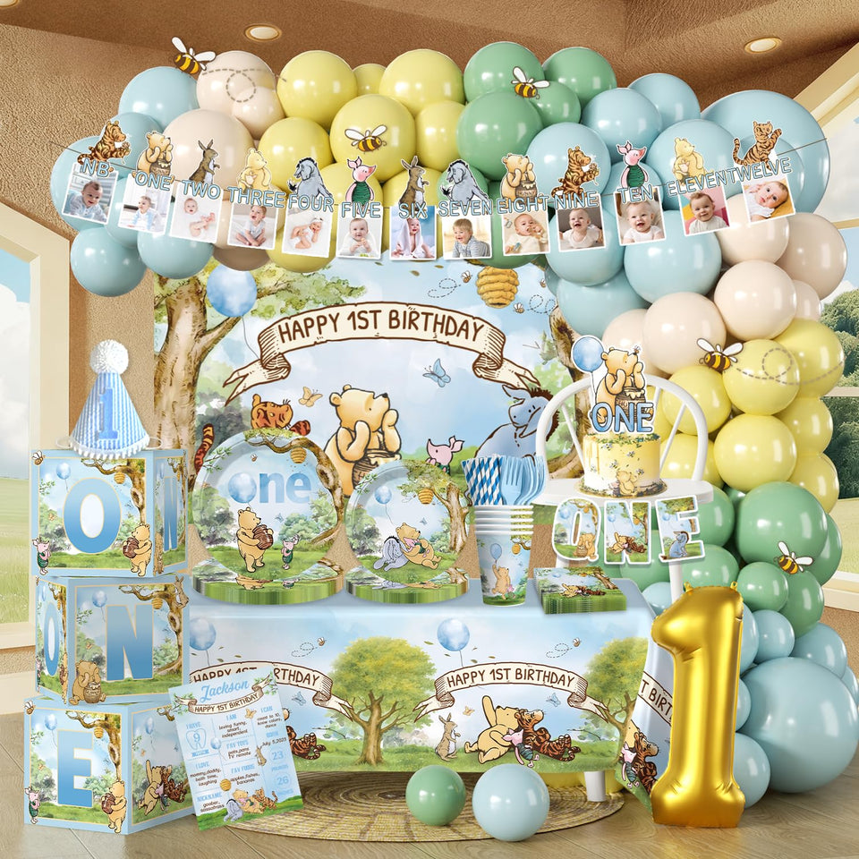 Fexivo Classic Bear photo frame banner for memorable first birthday photos.