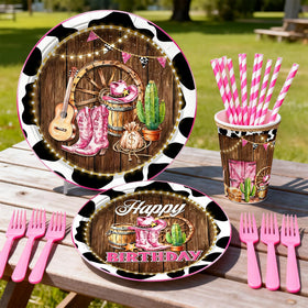 Fexivo cowgirl birthday plates 9 inch support easy serving for gatherings.