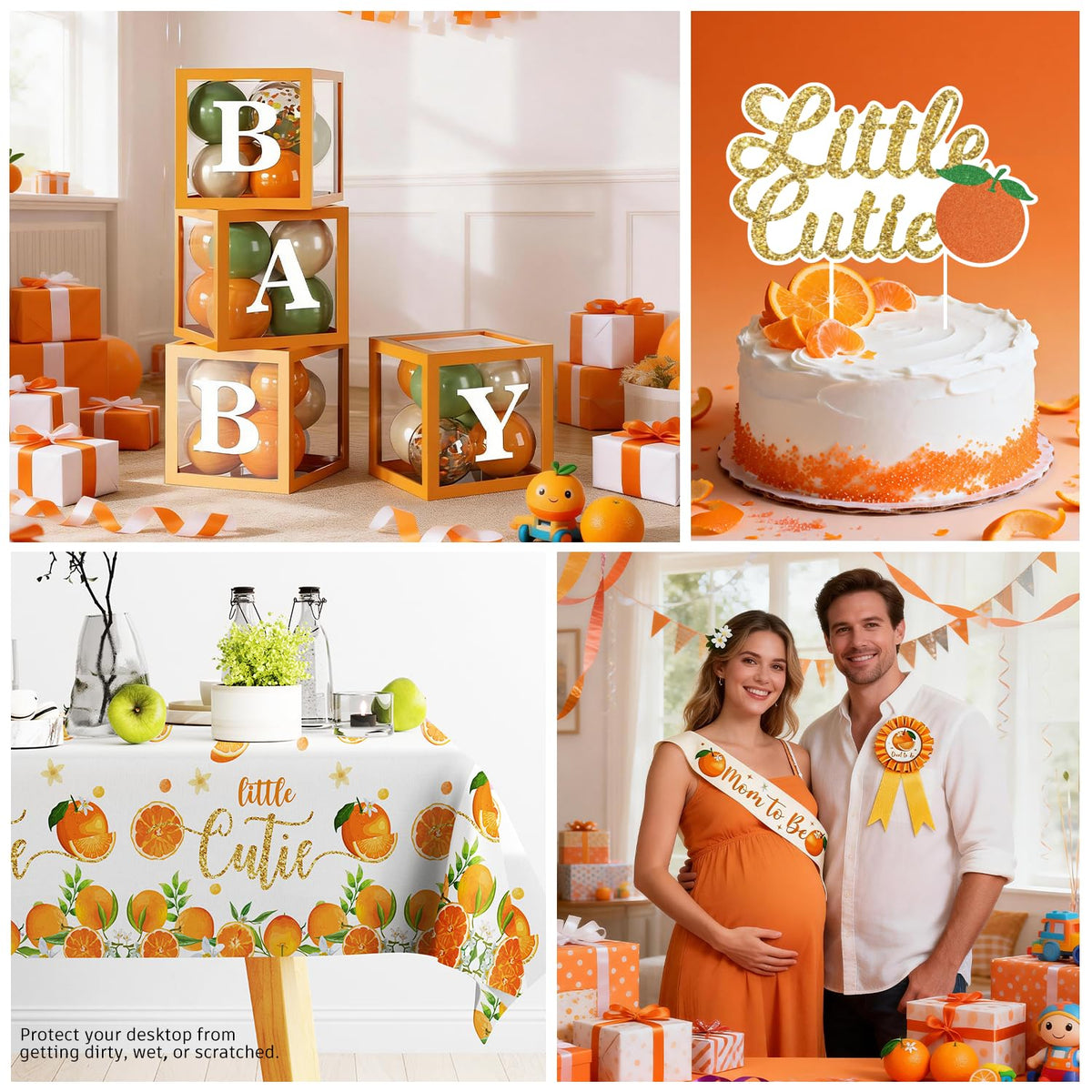 Fexivo orange baby shower decorations create a bright, joyful atmosphere for celebrations.