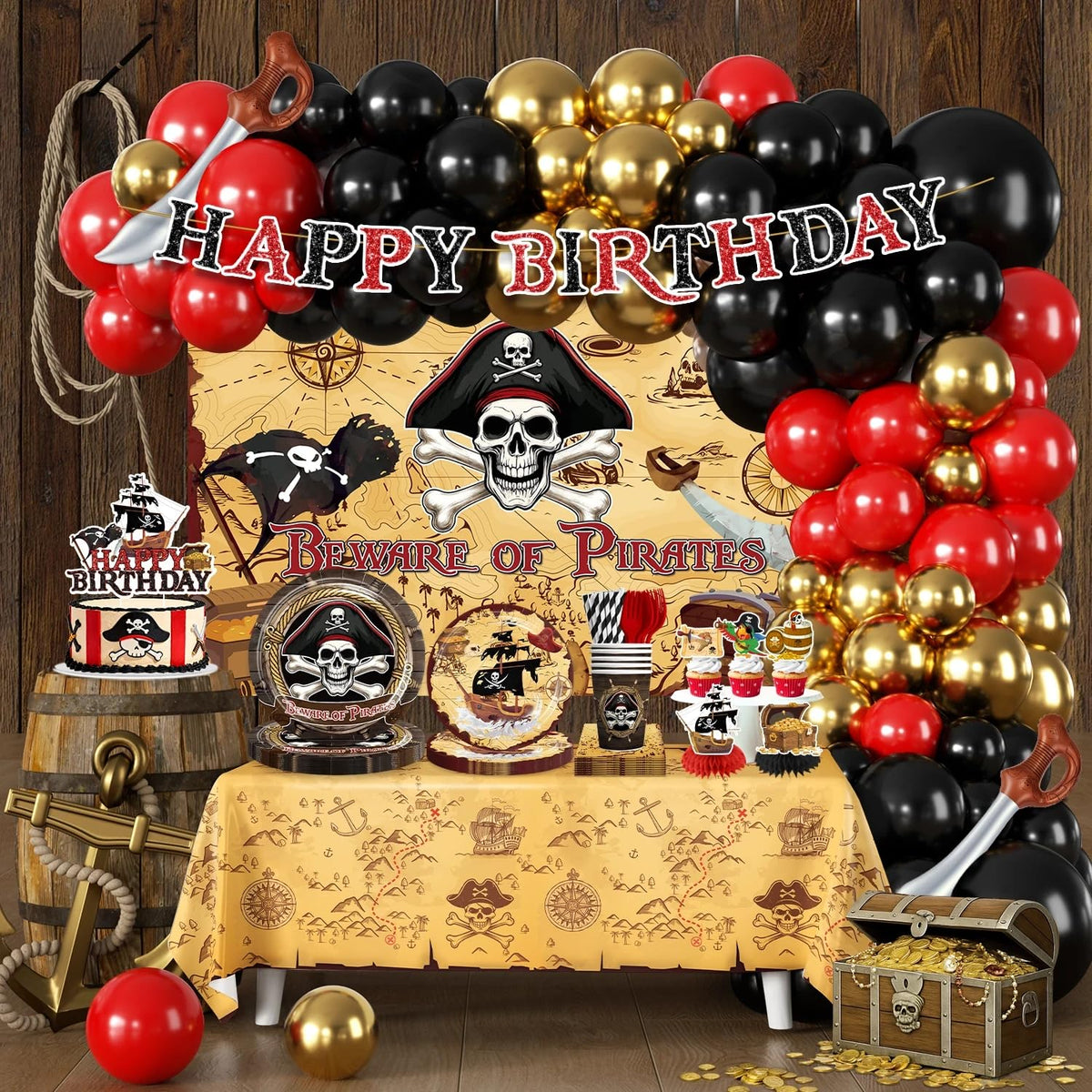 Fexivo pirate balloon arch greets guests and creates a photo-worthy backdrop.