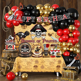 Fexivo pirate balloon arch greets guests and creates a photo-worthy backdrop.