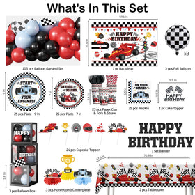 Fexivo race car backdrop creates an immersive party scene for photos.