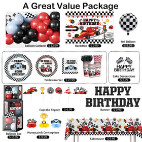 Fexivo race car balloon garland adds vibrant track atmosphere.