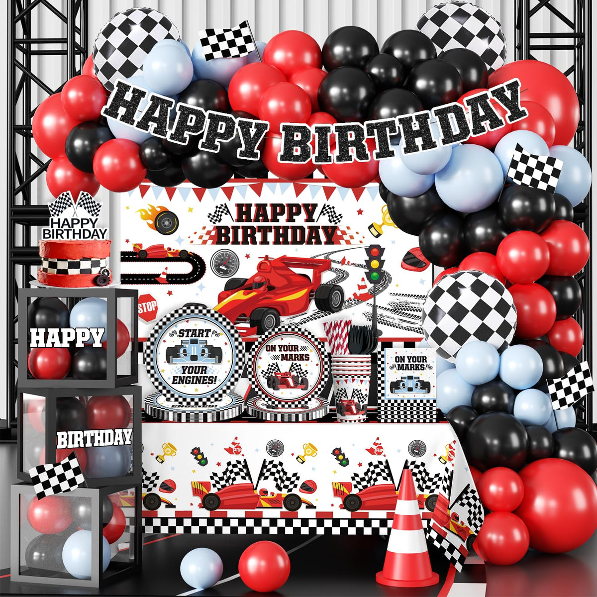 Fexivo race car banner for instant party branding and photo moments.