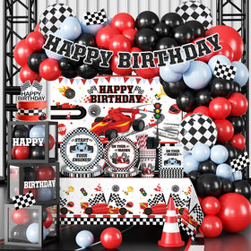 Fexivo race car banner for instant party branding and photo moments.