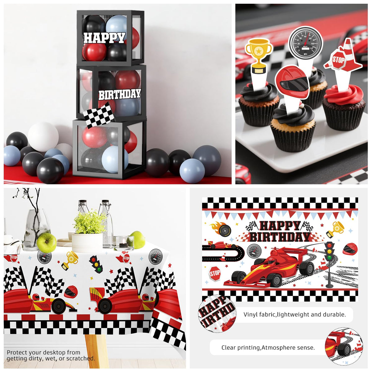 Fexivo race car foil balloons boost high-energy decoration.