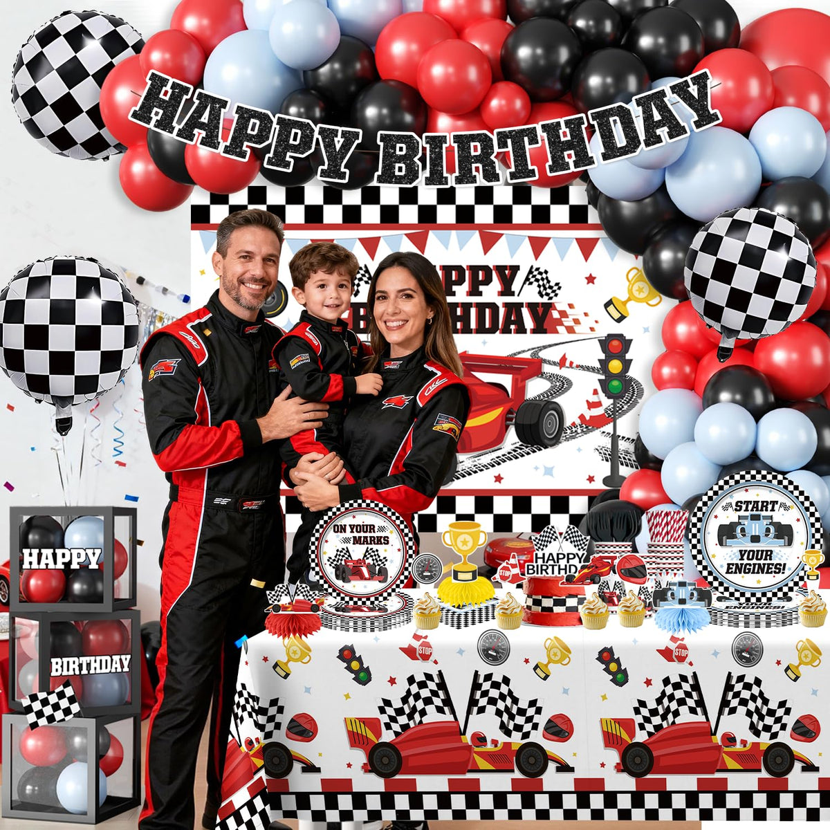 Fexivo race car tablecloth protects surfaces with stylish flair.
