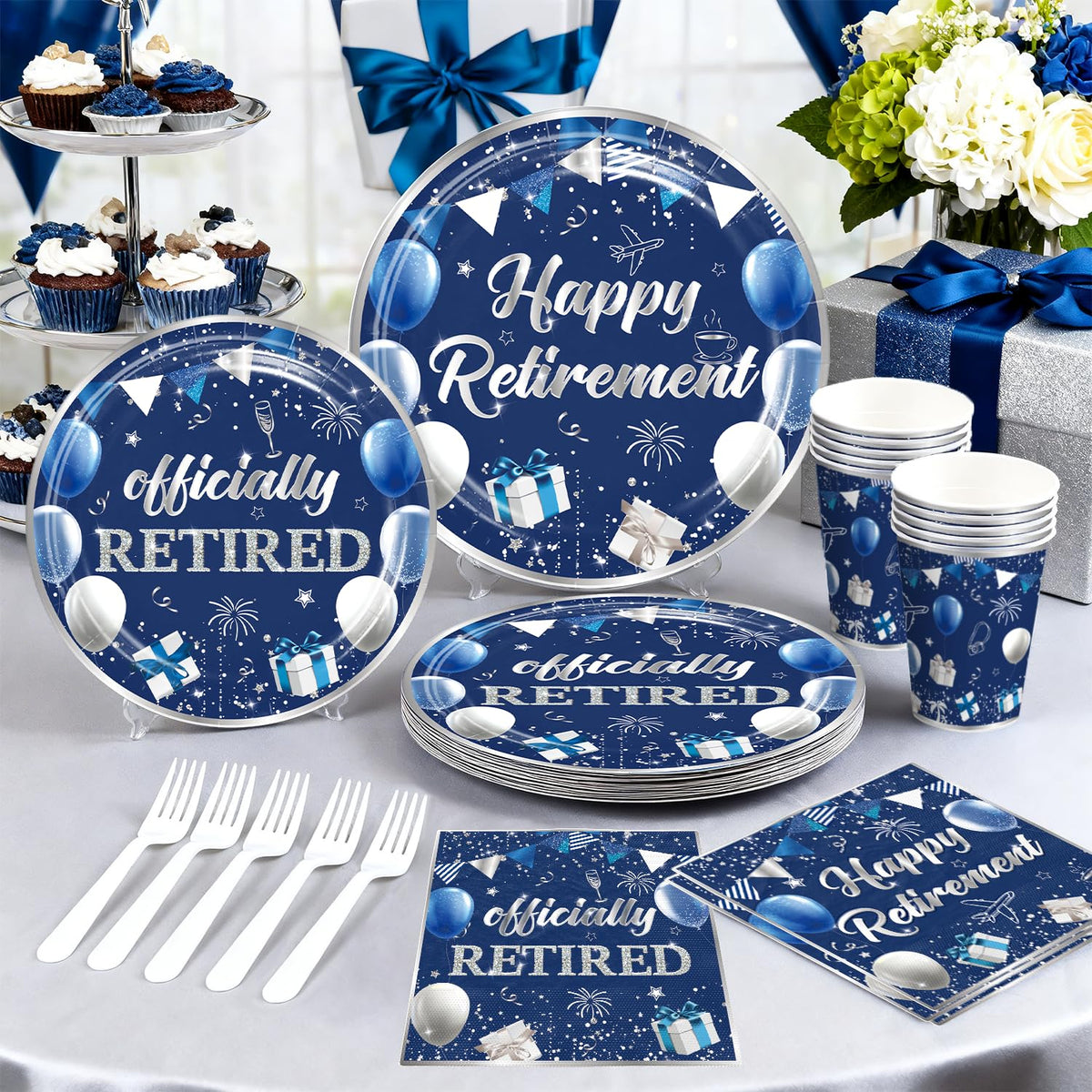 Fexivo retirement honeycomb centerpieces bring vertical interest to tables.