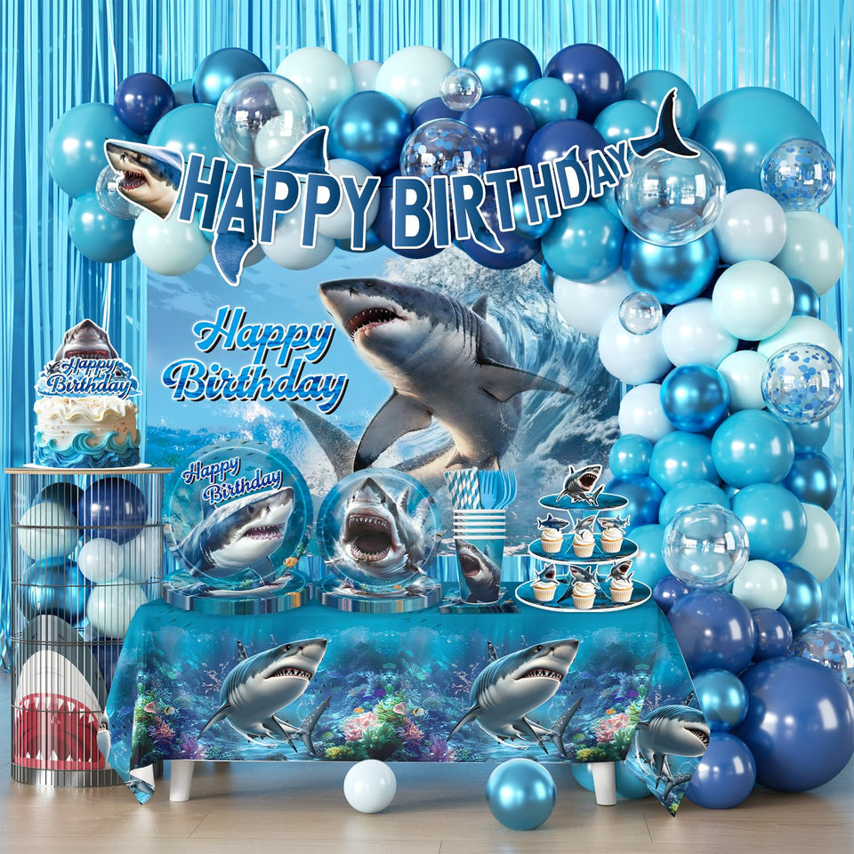 Fexivo shark banner adds bold, coordinated color to party entrance.