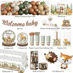 Fexivo woodland baby shower backdrop sets a forest scene for photos.