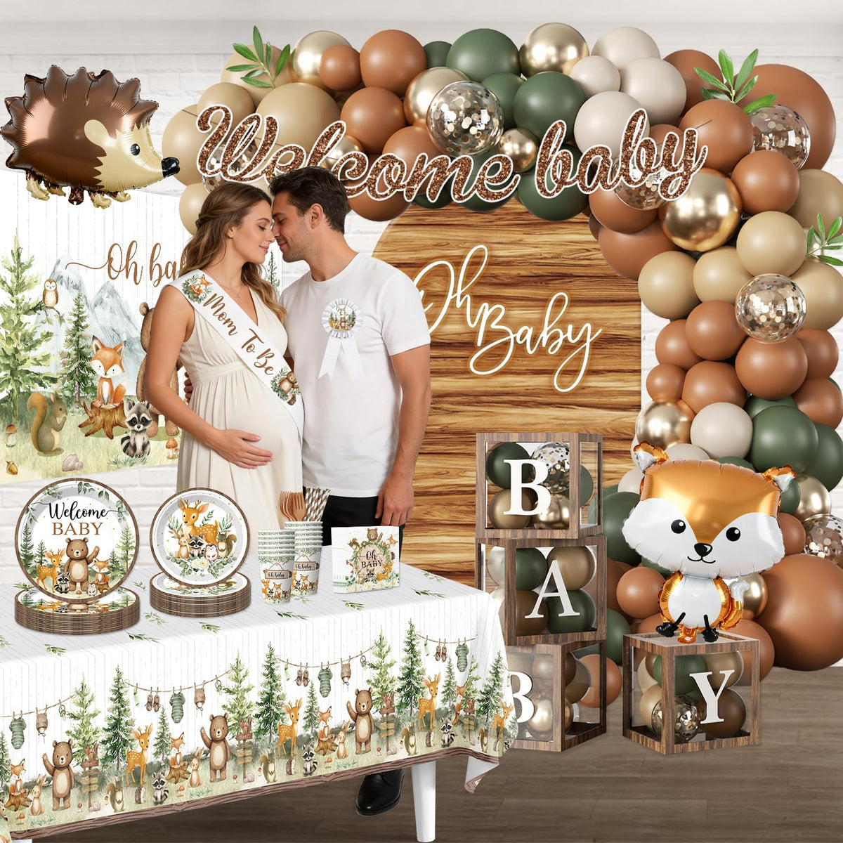 Fexivo woodland baby shower cake topper adds a whimsical focal point.