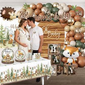 Fexivo woodland baby shower cake topper adds a whimsical focal point.