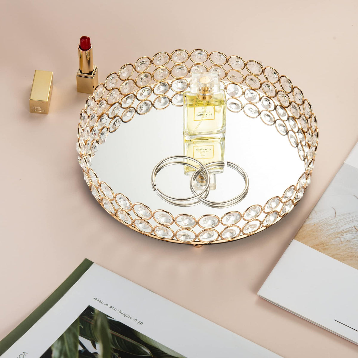 Feyarl multi-purpose dresser decor tray doubles as stylish display.