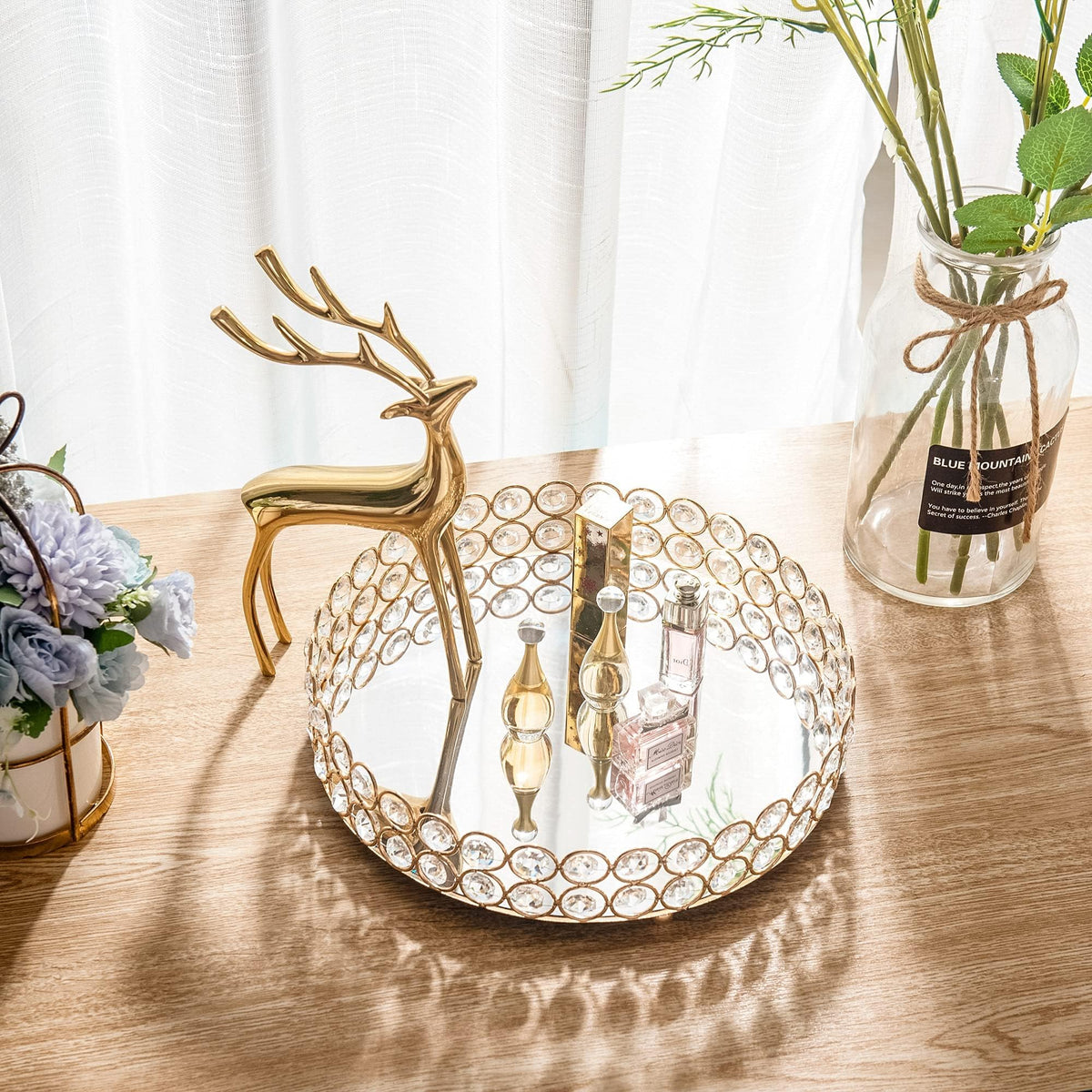 Feyarl two-layer bead design enhances light-dazzle on vanity.
