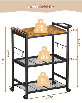 Feyejade 3-tier rolling cart with adjustable wheels for flexible storage