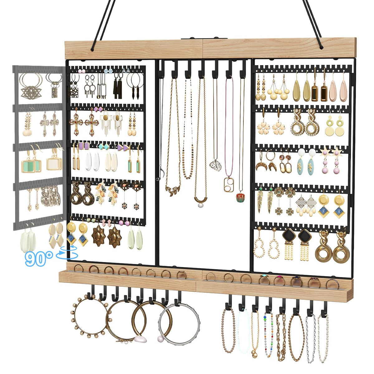 Feyejade large rotating jewelry organizer front view showing organized storage