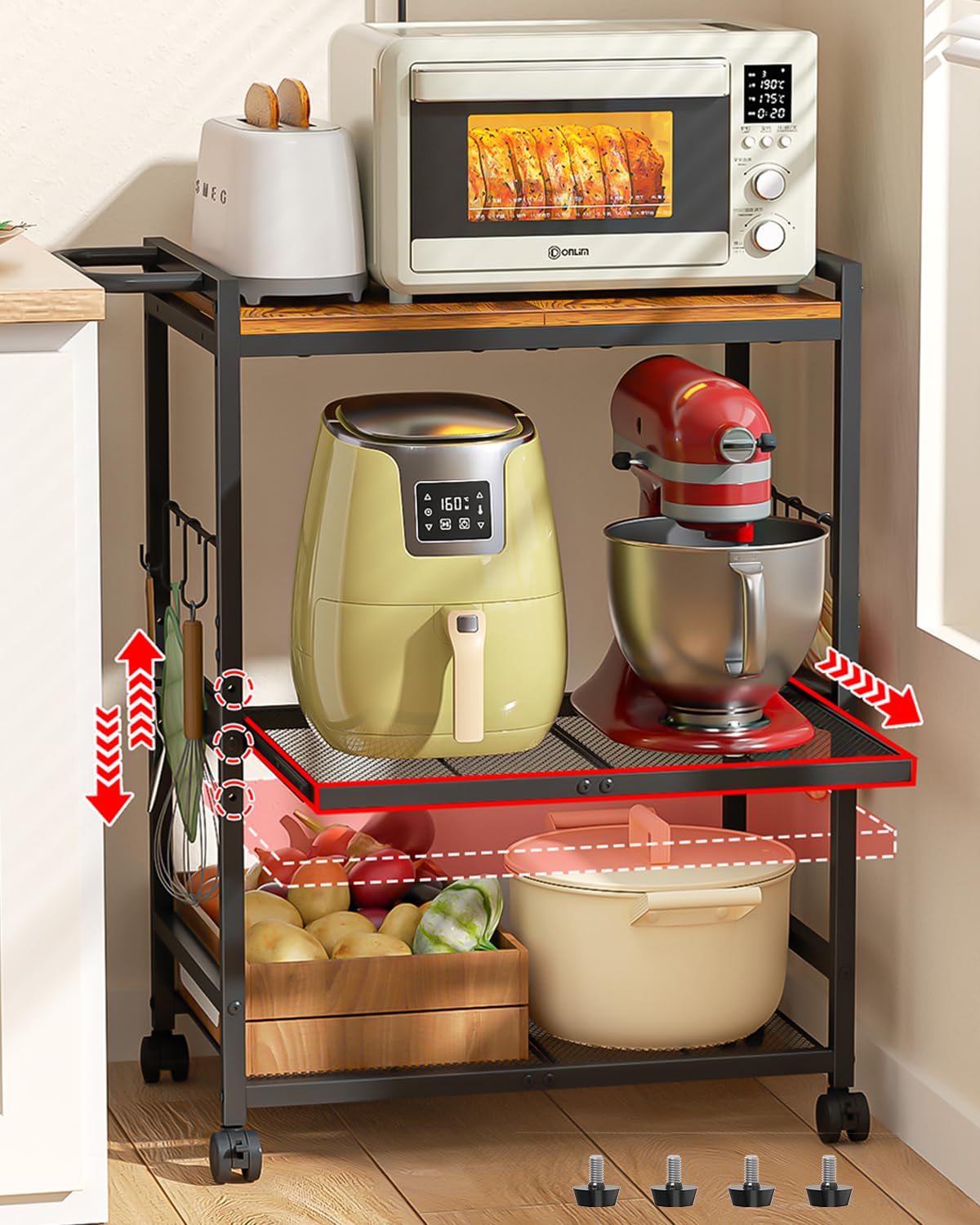 Feyejade microwave cart with slider shelf for easy appliance access