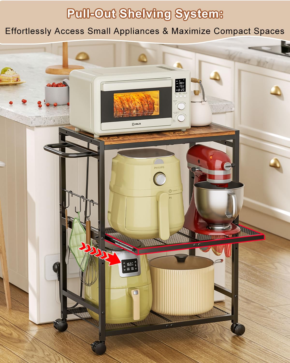 Feyejade push-handle microwave stand ideal for effortless maneuvering