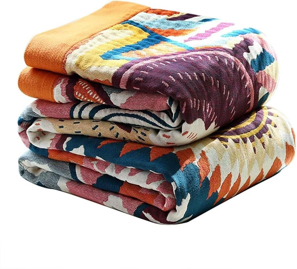 FFDshc Boho throw blanket close-up texture shows soft cotton weave for warmth.