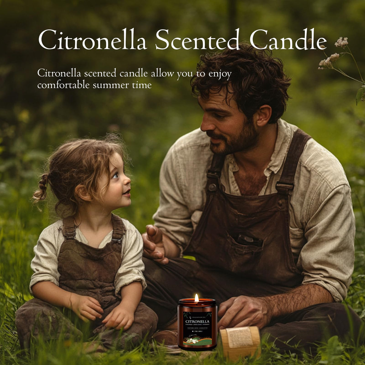 FF FRAGRFLOWING Citronella candle close-up reveals natural soy wax
