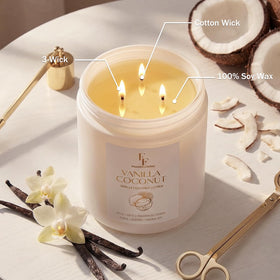 FF FRAGRFLOWING Vanilla Coconut candle in a living room setting for cozy scent