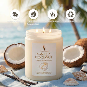 FF FRAGRFLOWING Vanilla Coconut 22oz candle top view showing 3-wick setup