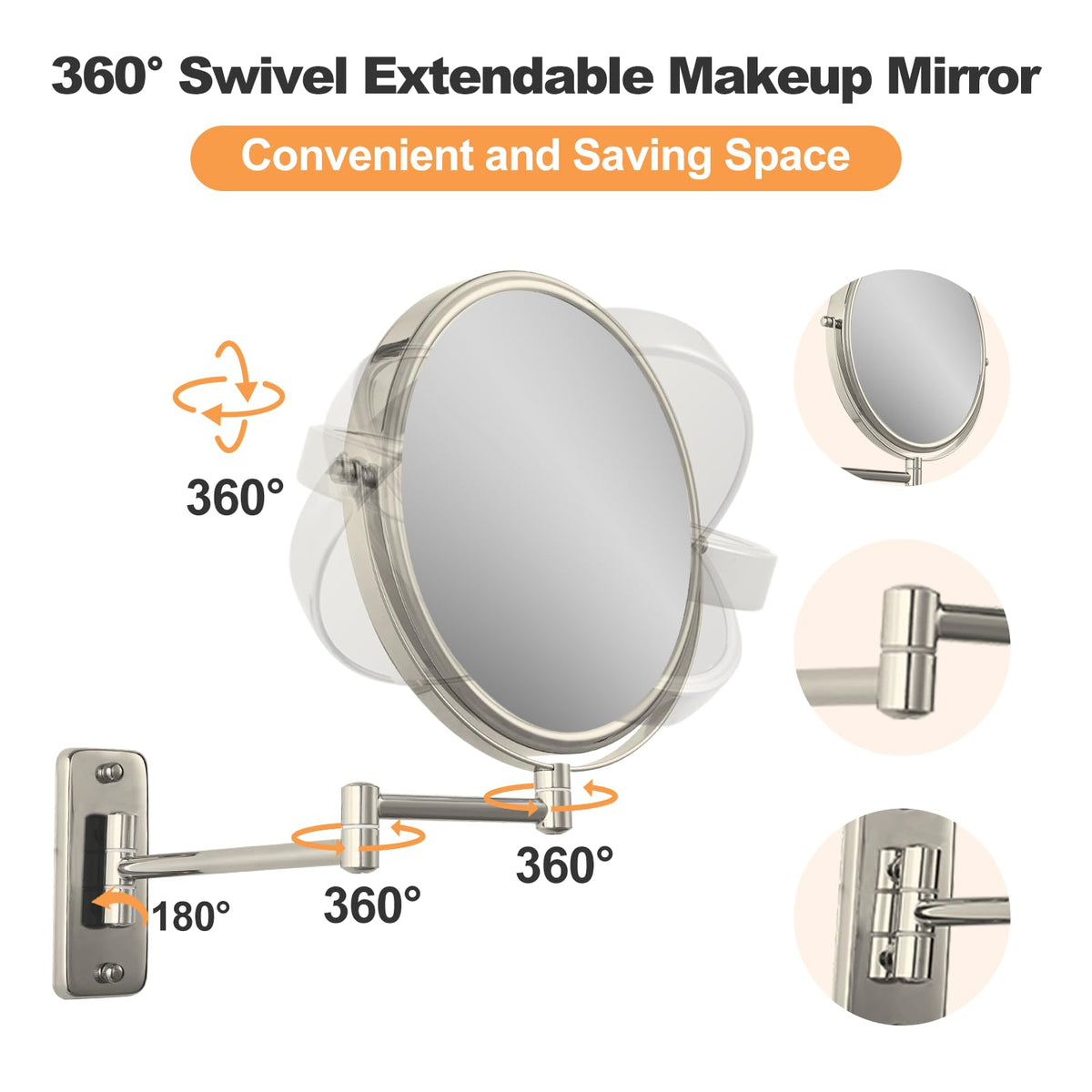FFowcye 360-degree rotation magnifying mirror offers versatile angles.
