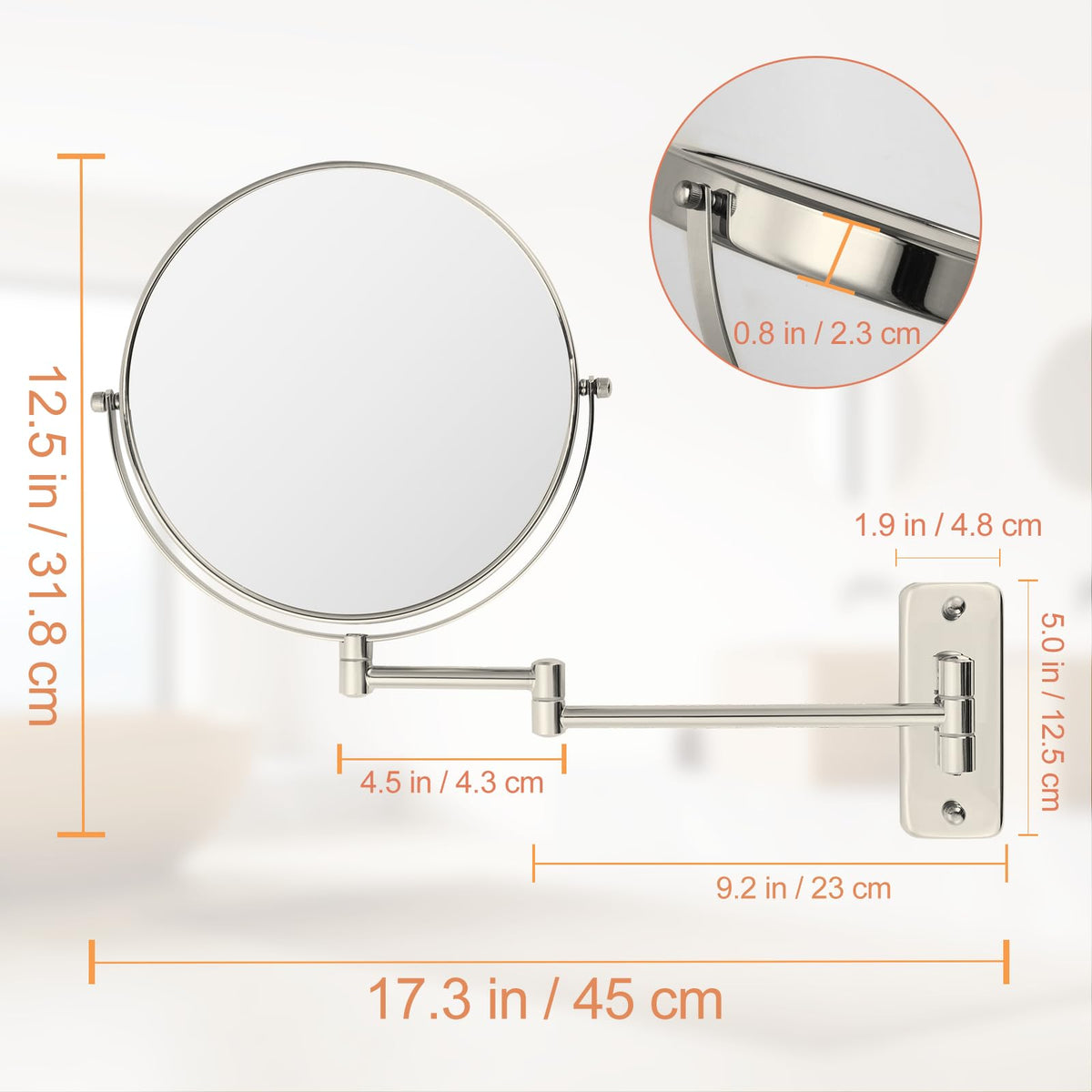 FFowcye extendable arm reaches 16 inches for comfortable viewing.