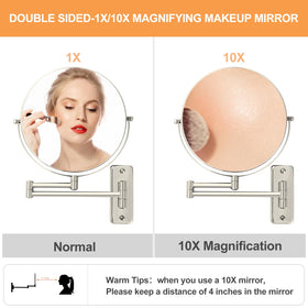 FFowcye folding-arm wall mirror enables space-saving makeup application.