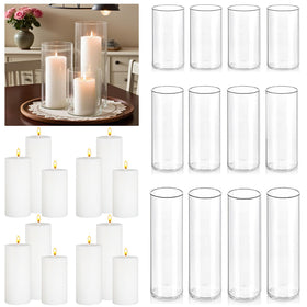 FFUW pillar candles in white with clear glass holder for elegant centerpieces