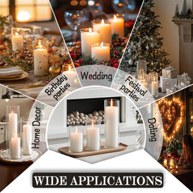 FFUW white pillar candles paired with hurricane holders ideal for wedding tables