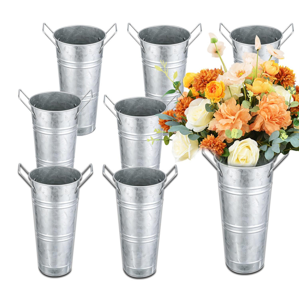 FGGHFT 10-inch galvanized flower buckets with sturdy handles for home decor