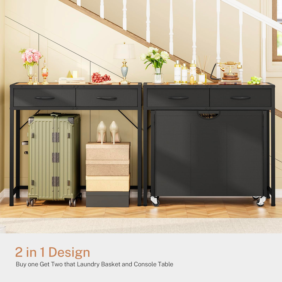 FGNTWP laundry basket with drawers provides extra storage for detergents and small items