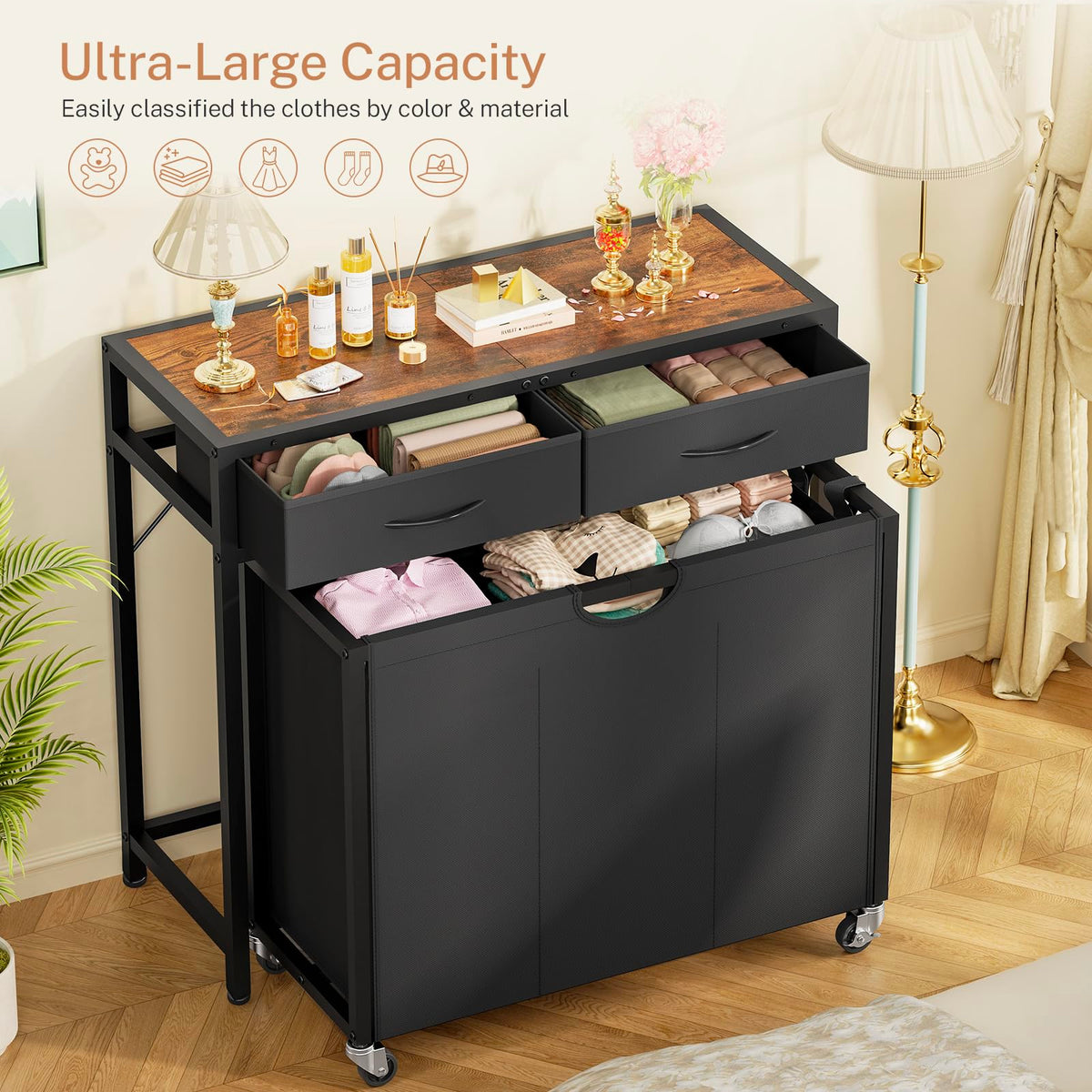 FGNTWP laundry hamper on wheels for easy transport between rooms and laundry area