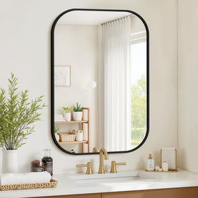 FGU bathroom mirror front view with black frame for a sleek modern look