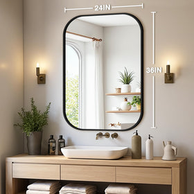 FGU bathroom mirror over sink in 24x36 size illustrating vertical mounting