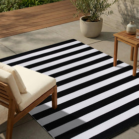 FH Home Brittany striped outdoor rug close-up of durable recycled plastic weave
