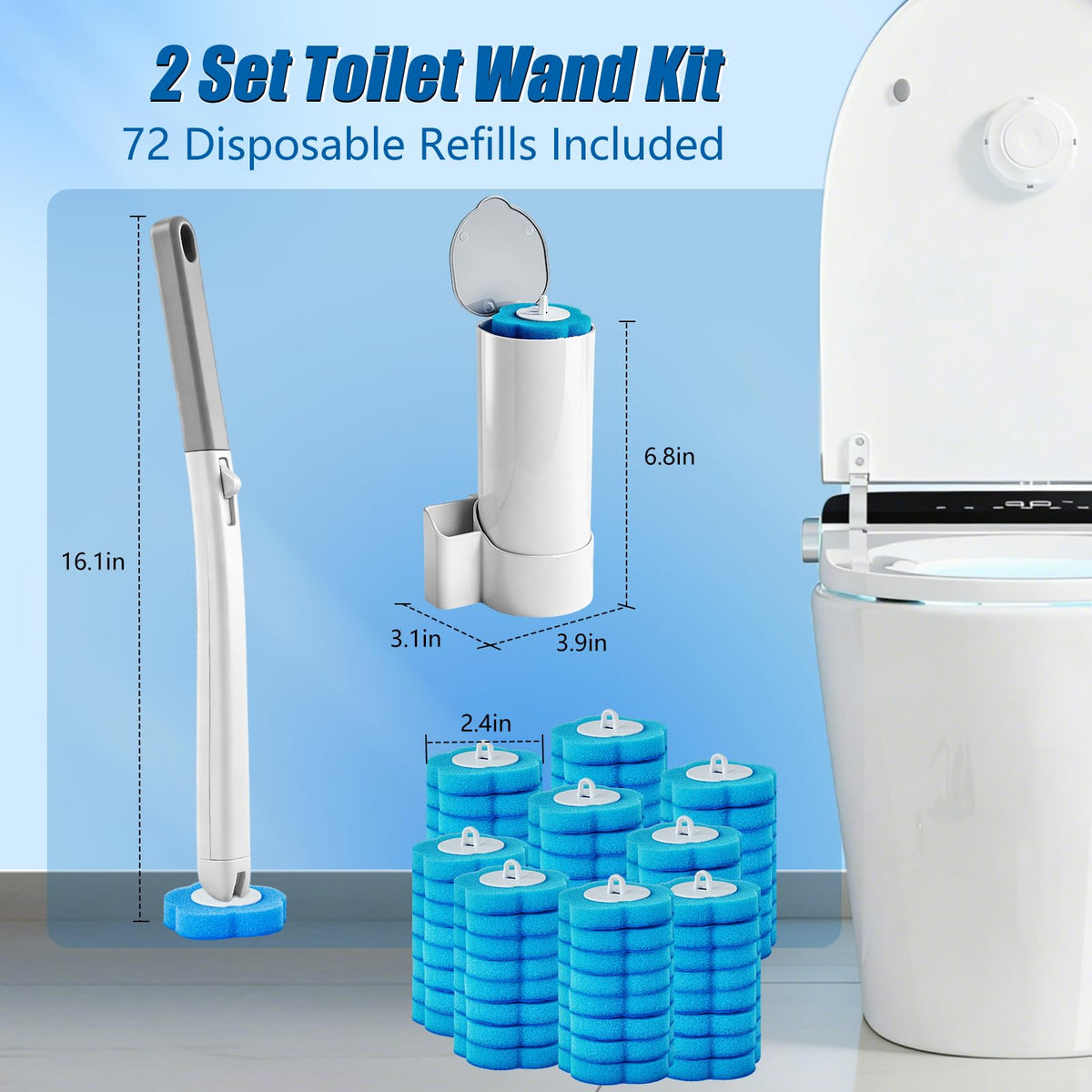 FHQZFHQ toilet wand kit with a 16.1 inch handle reaches under the rim easily