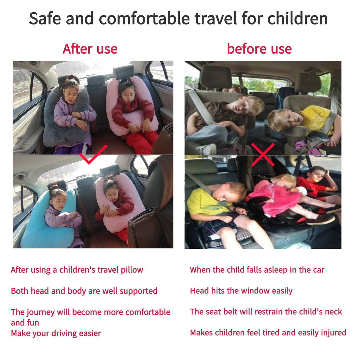 FHSGGP travel pillow highlights safety belt design for stable head support.
