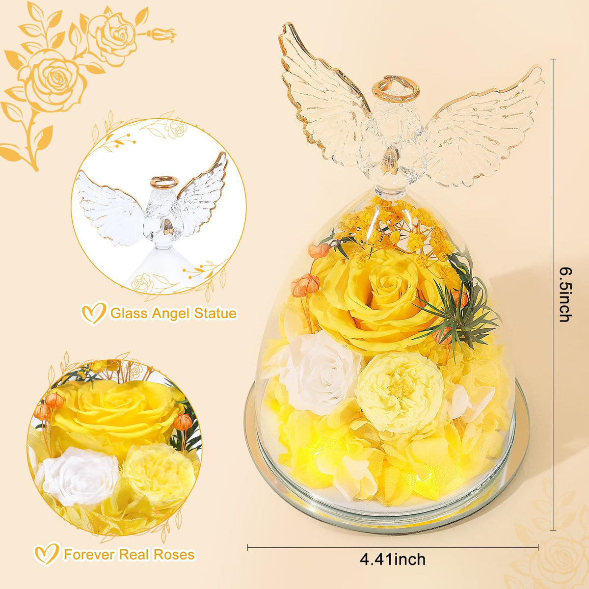 FIACO angel figurine with roses and warm lights enhances home decor