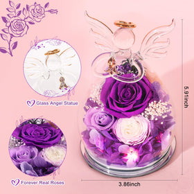 FIACO LED-lit glass angel with preserved rose brightens dinners and decor.