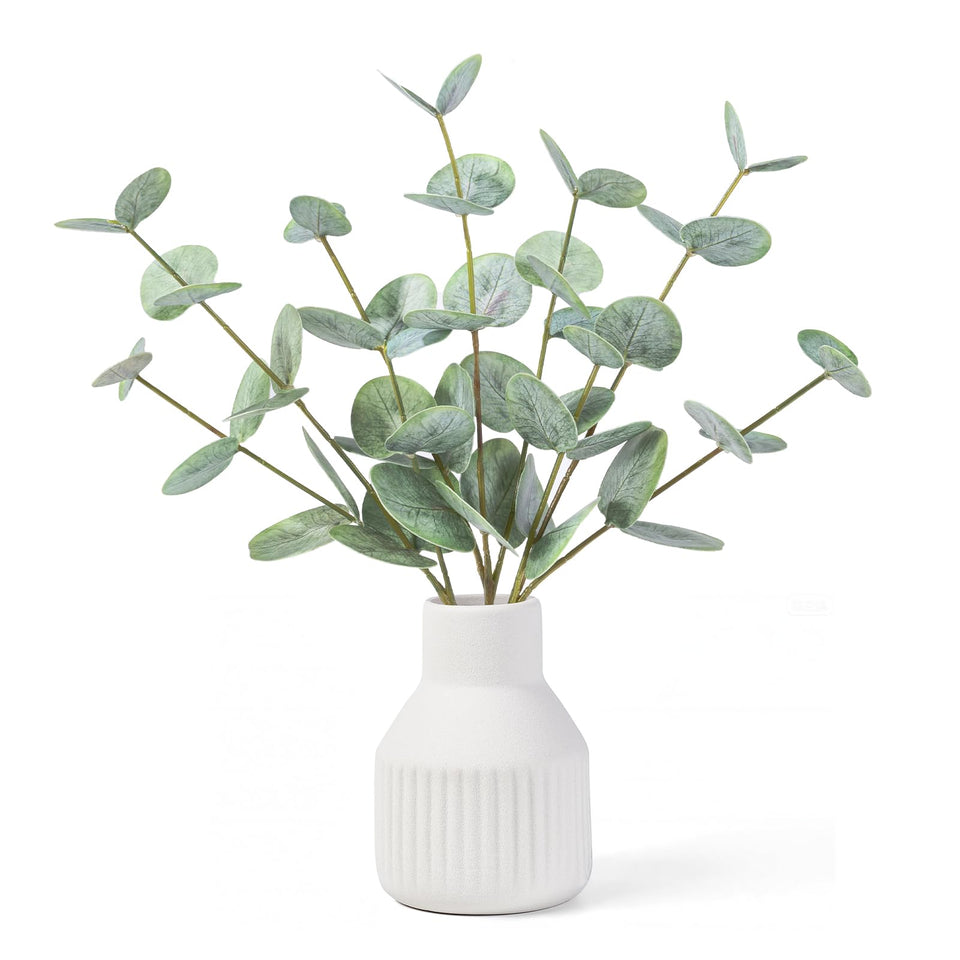 FIACO artificial eucalyptus stems in ceramic vase for year-round greenery display
