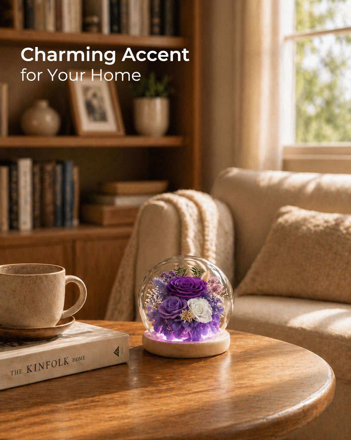 FIACO botanicals in glass dome create a long-lasting natural display