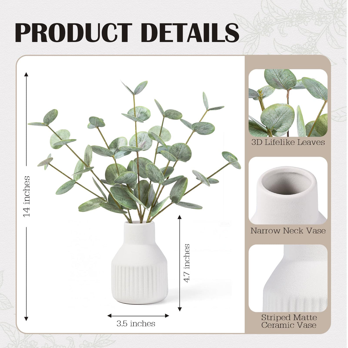 FIACO ceramic vase with white stripes complements modern decor while showcasing vibrant greens