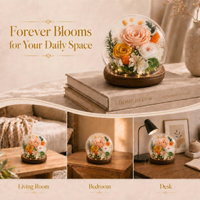 FIACO preserved rose on wooden base adds a warm focal point