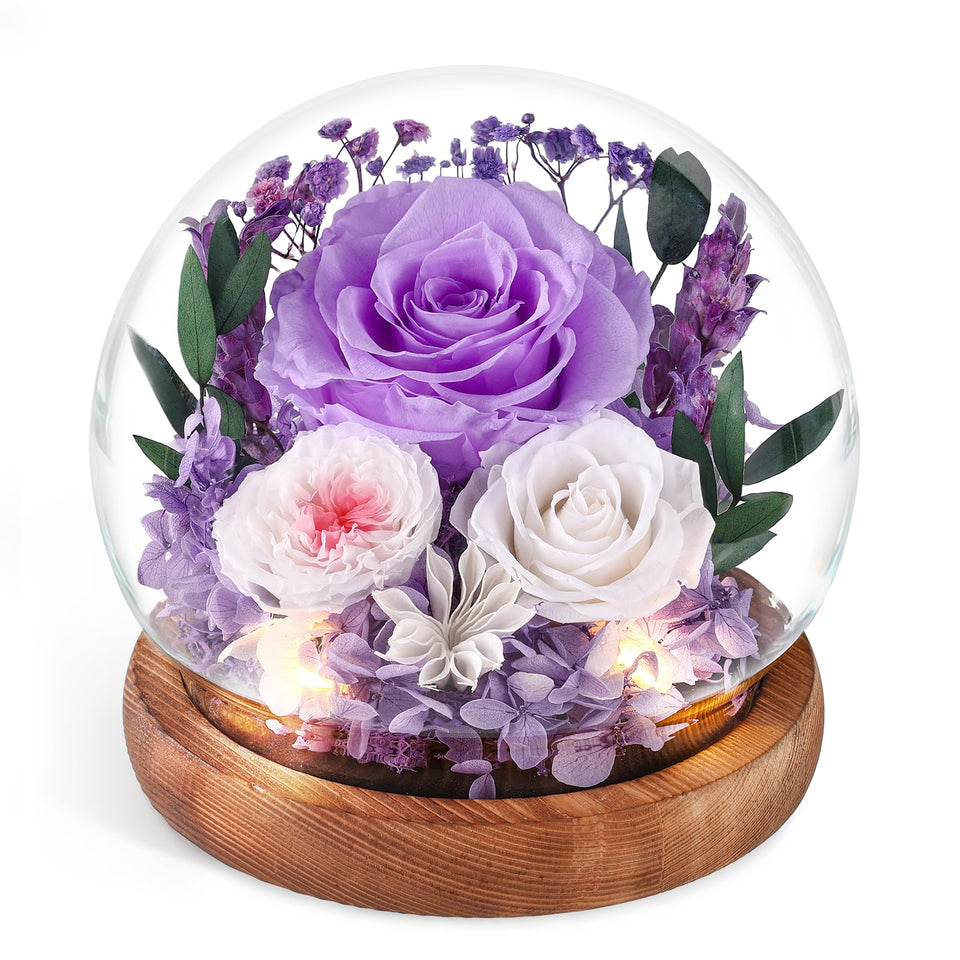 FIACO eternal rose in glass dome on wood base for elegant decor