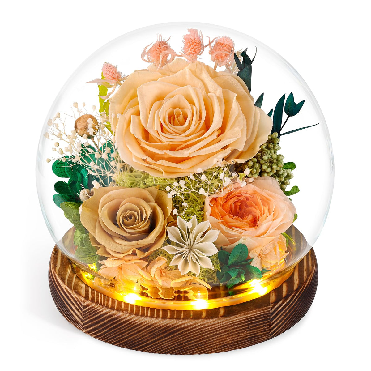 FIACO eternal rose in a glass dome, yellow bloom, long-lasting keepsake